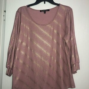Pink Relaxed Sleeve Blouse with Ribbed Scoop Neckline